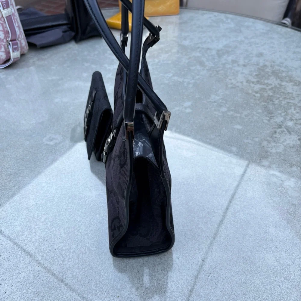 GUCCI Jackie 1961 GG Monogram Canvas Leather Black Women's Bag & Wallet Set - Picture 6 of 7